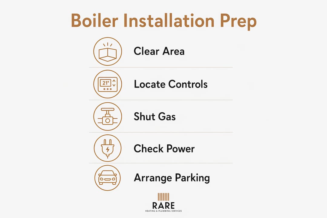 Infographic showing boiler installation preparation steps