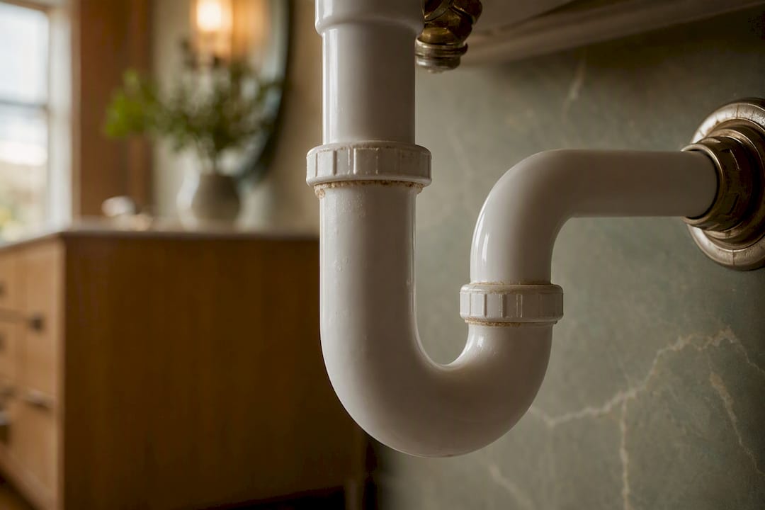 Dry u-bend trap pipe close-up