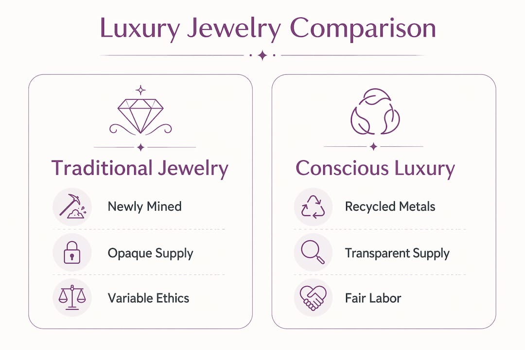 Infographic comparing traditional and conscious luxury jewelry