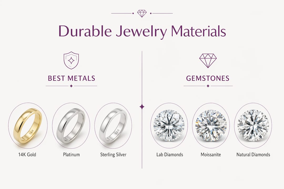 Infographic comparing durable metals and gemstones