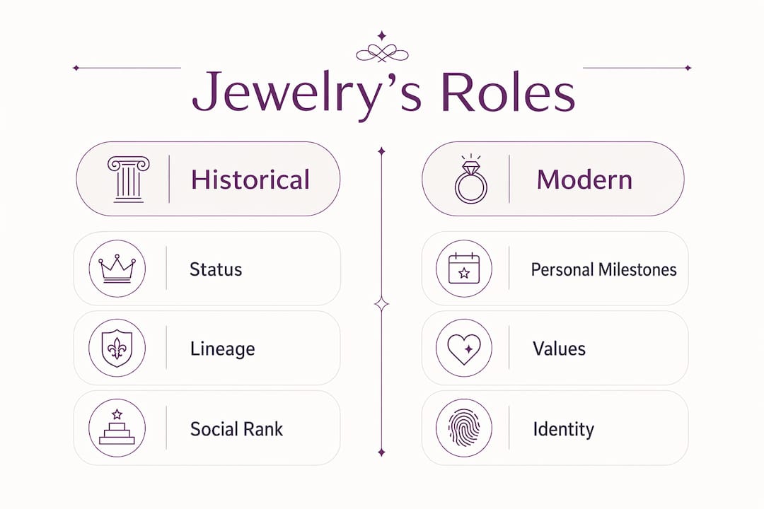 Infographic showing historical vs modern jewelry roles