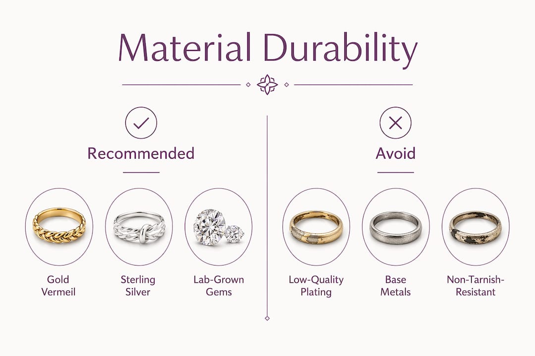 Infographic comparing jewelry material durability