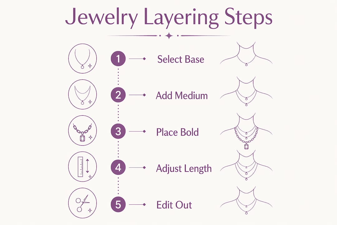 Infographic outlining jewelry layering steps