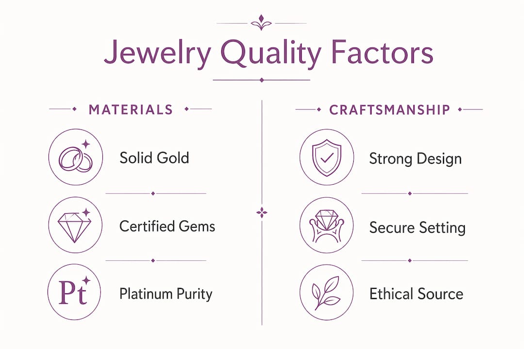Infographic comparing materials and craftsmanship in jewelry quality