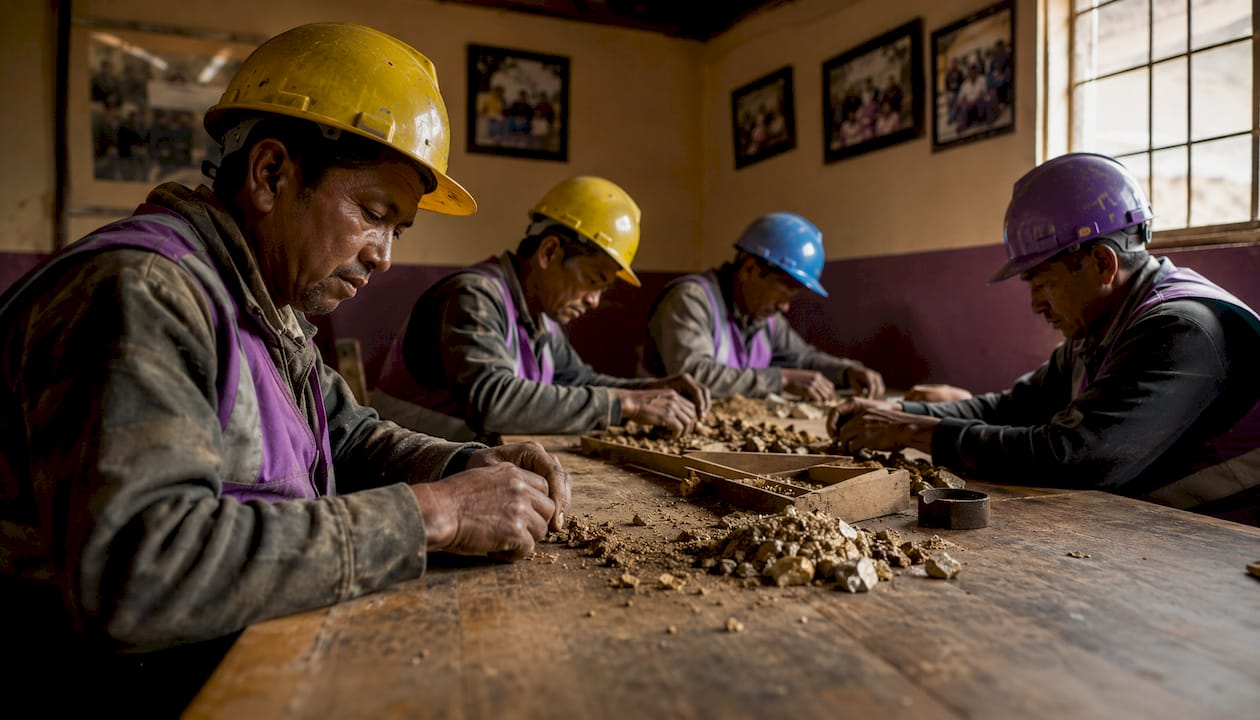 Miners working at a fair trade mining cooperative