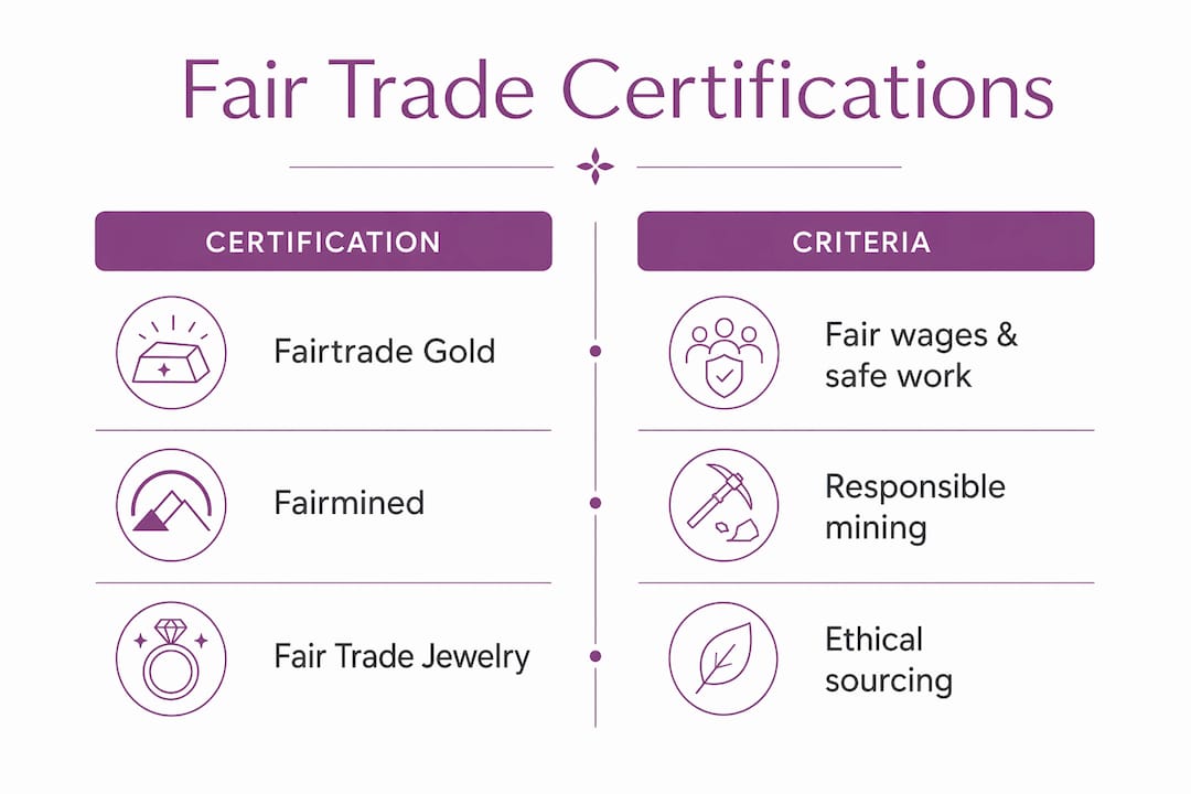 Comparison infographic of fair trade jewelry certifications