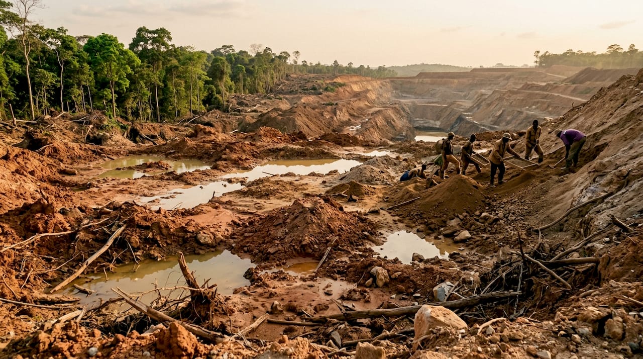 Polluted river near small-scale gold mining site
