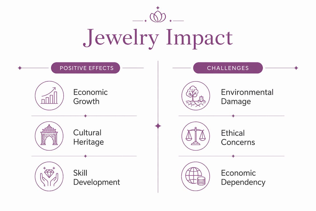 Infographic showing jewelry impacts positive vs challenges