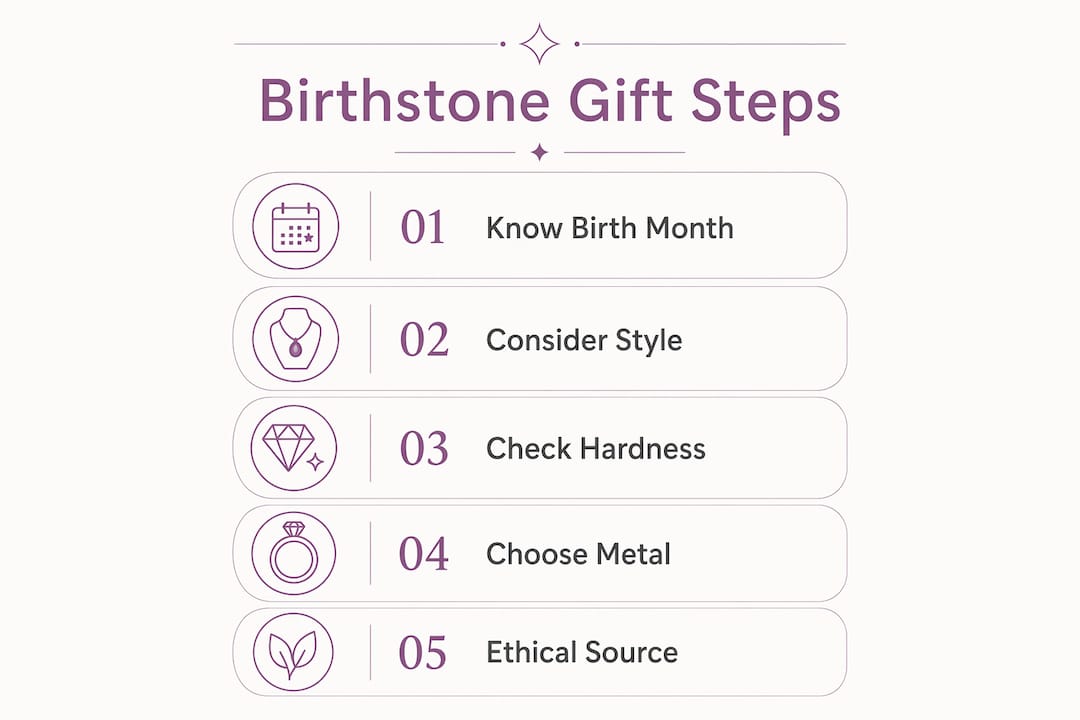 Infographic showing step-by-step birthstone gift guide