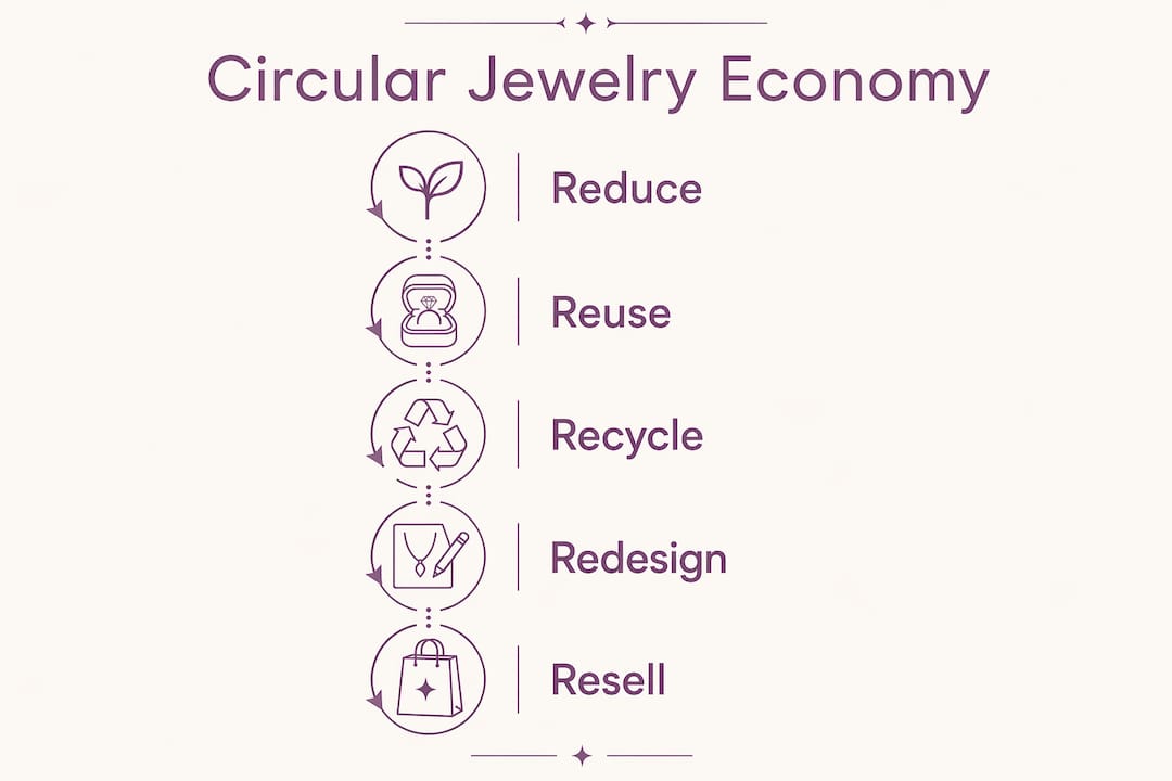 Infographic illustrating circular jewelry economy steps