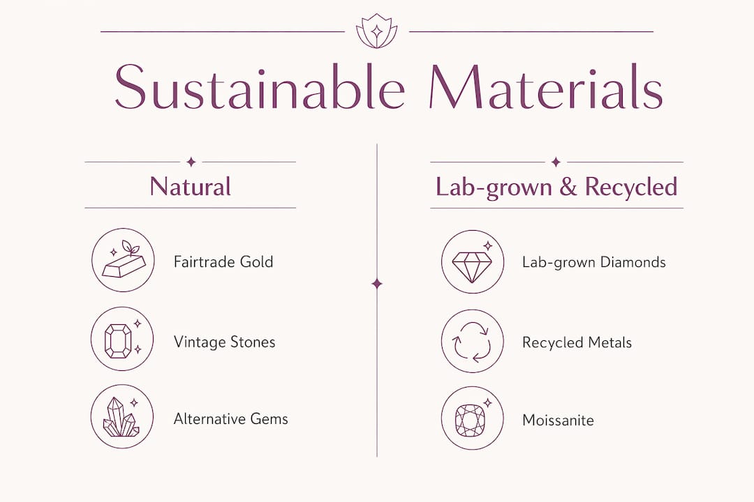 Infographic comparing sustainable jewelry materials
