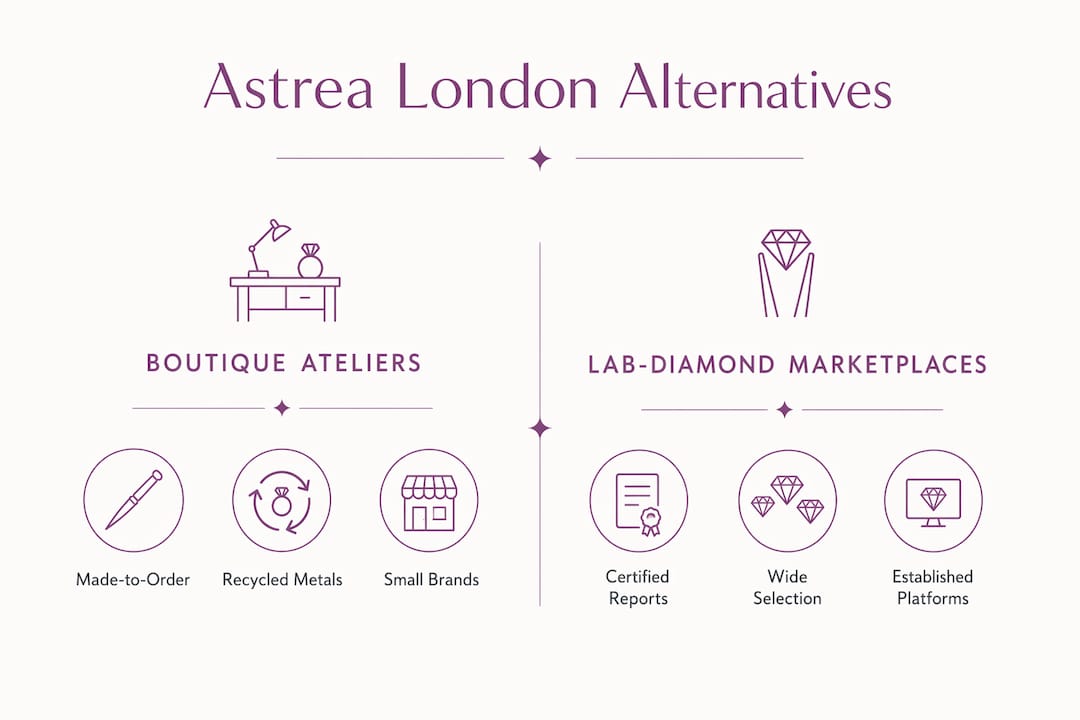 Infographic comparing ethical moissanite jewelry alternatives