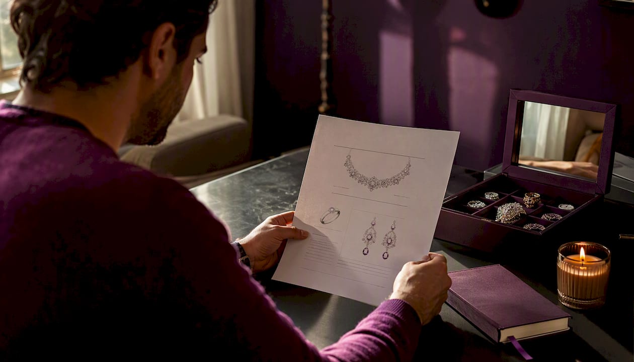Hands examining jewelry appraisal document