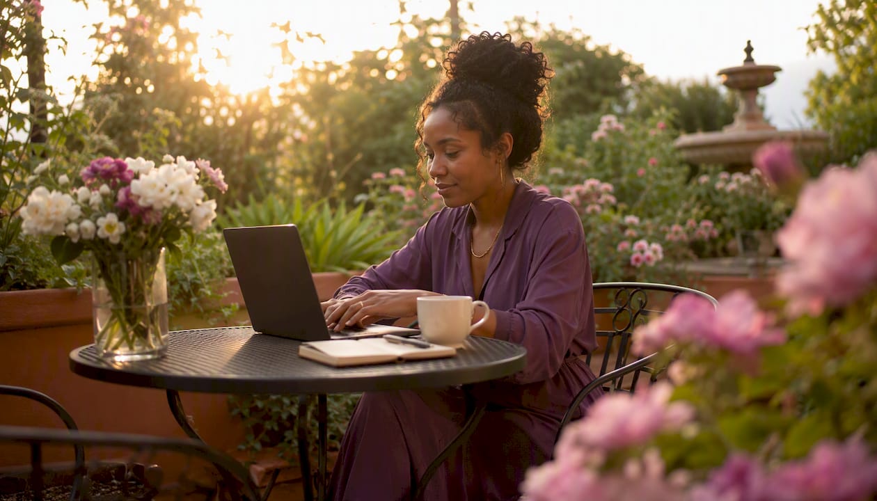 Woman live chatting to negotiate jewelry price in café