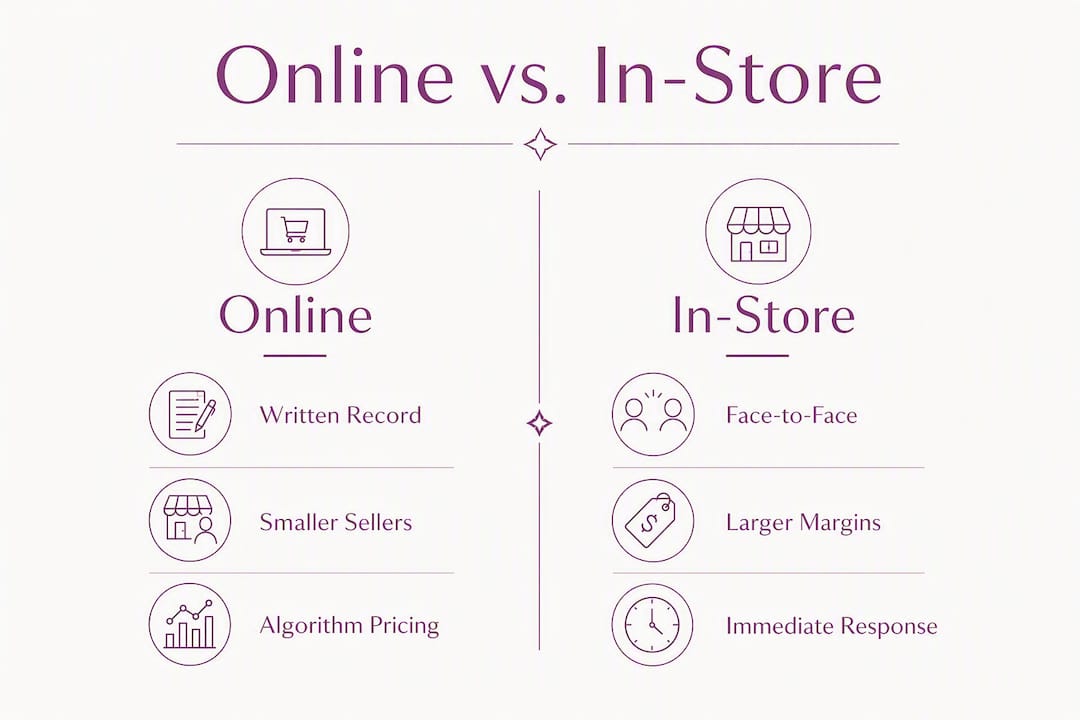Infographic comparing online and in-store jewelry negotiation