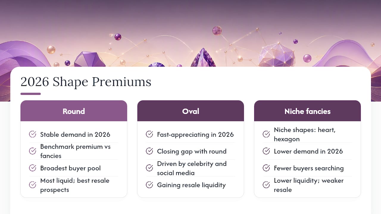 Diagram of diamond shape price premiums trending in 2026
