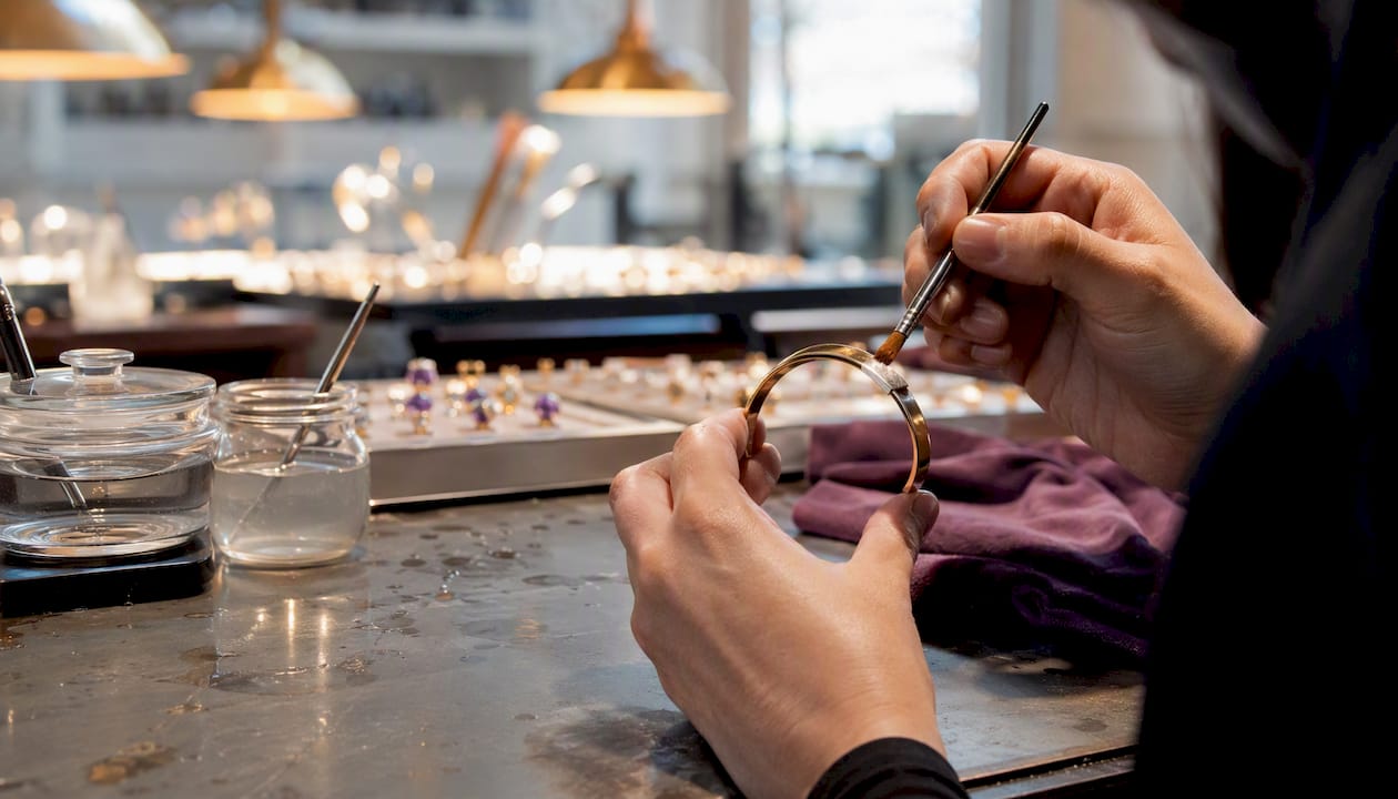 Hands plating jewelry metal bracelet