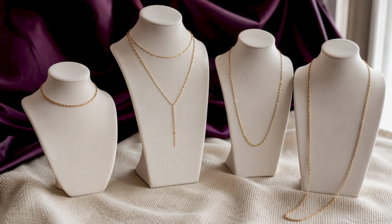 Mannequin busts showing various necklace lengths