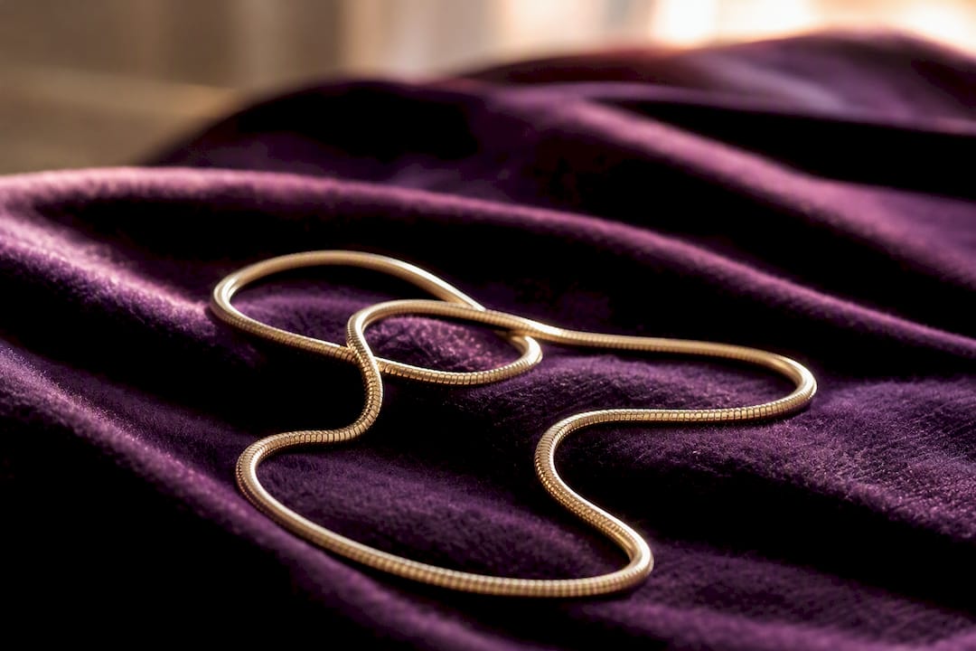 Close-up of smooth snake chain necklace