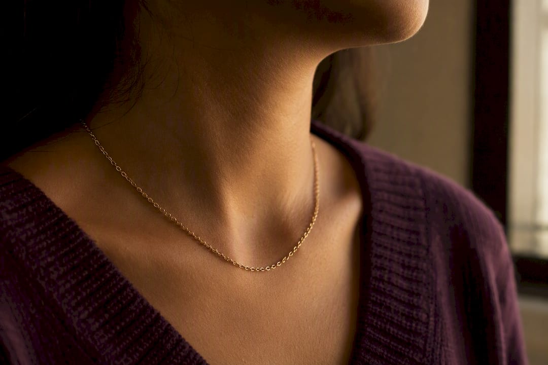 Cable chain necklace on collarbone