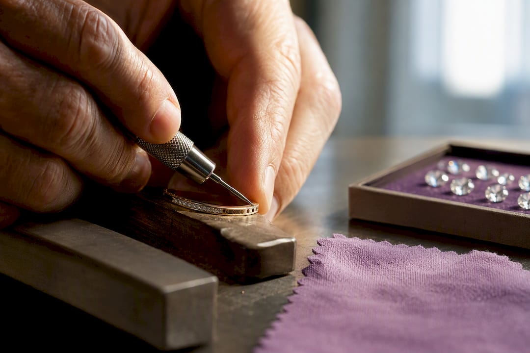 Jeweler engraving pendant personalization detail