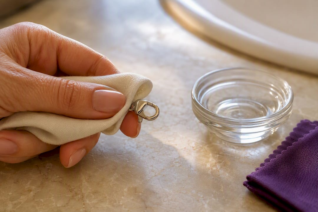 Hand wiping residue from jewelry clasp