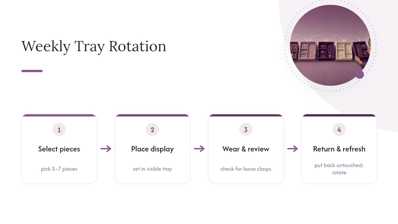 Weekly rotation process for daily jewelry tray