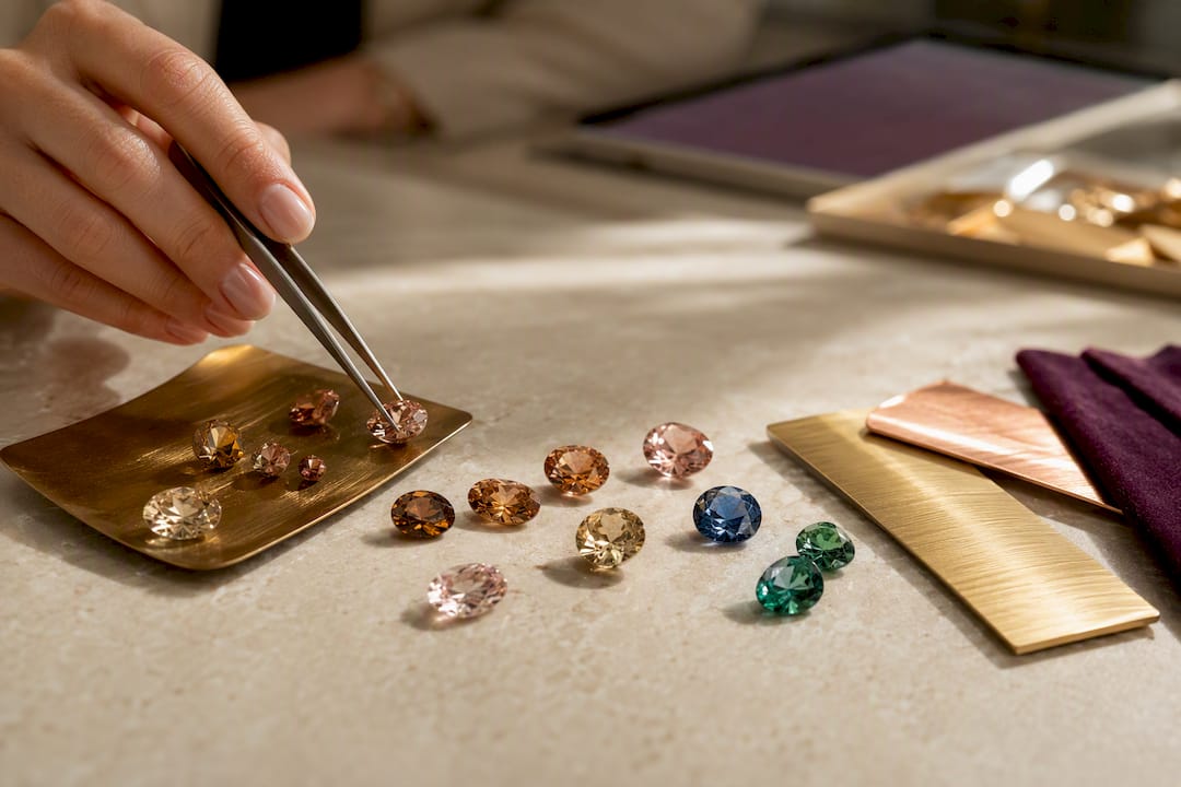 Warm gemstones beside gold samples