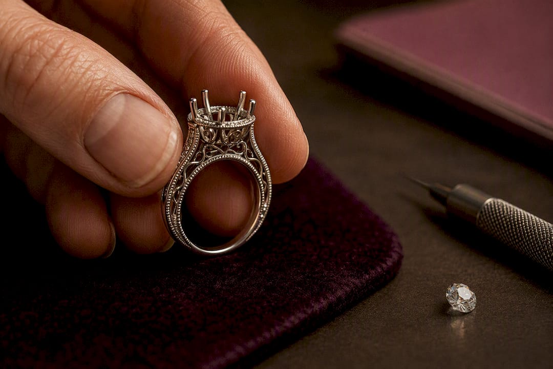 Close detail of filigree and milgrain ring