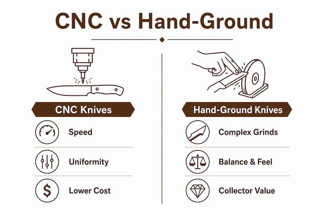 Infographic comparing CNC and hand-ground knives