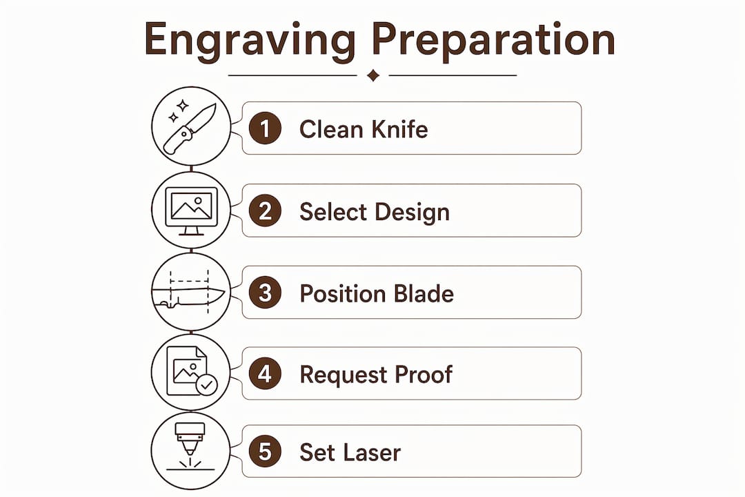 Infographic illustrating knife laser engraving preparation steps