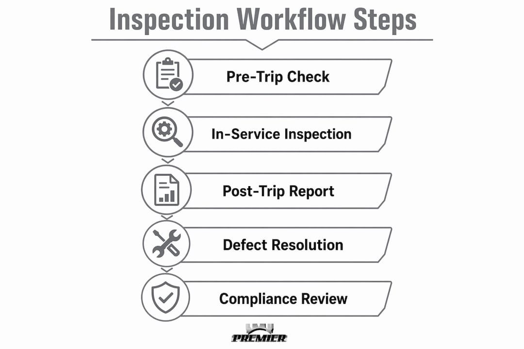 Infographic illustrating fleet vehicle inspection workflow steps