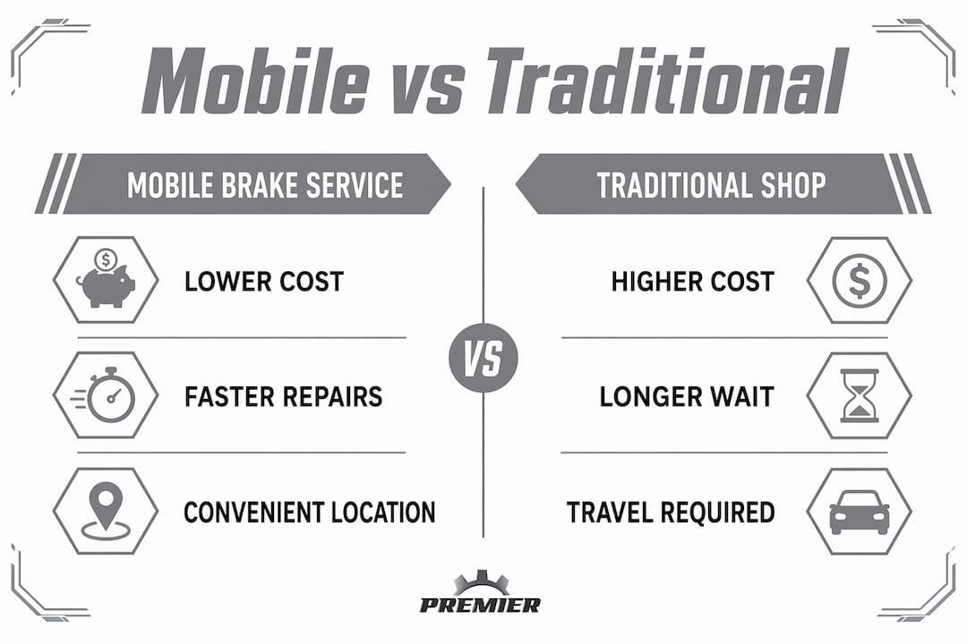 Comparison infographic of mobile and traditional brake service