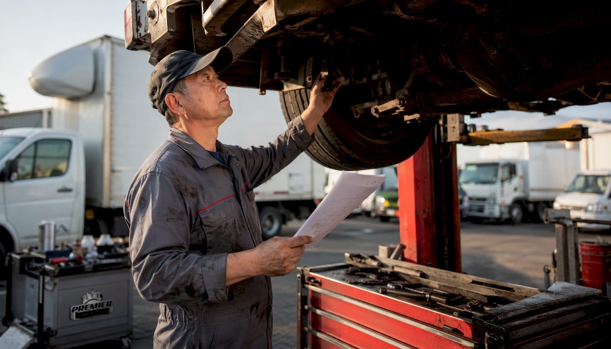 Mechanic reviewing prioritized fault list in garage