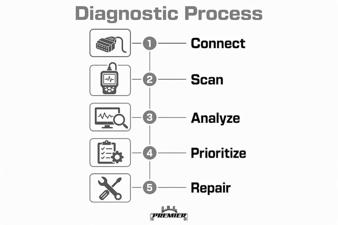 Infographic illustrating diagnostic process steps