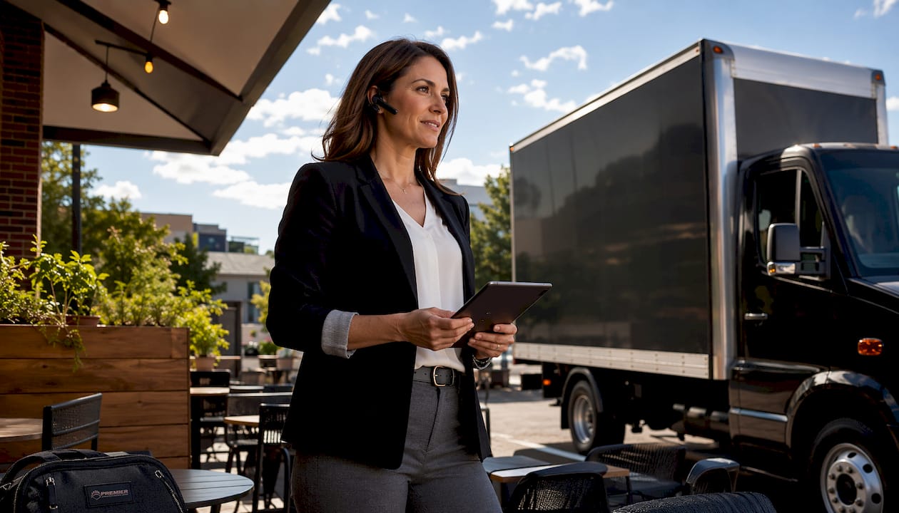 Fleet manager communicates with technician with tablet