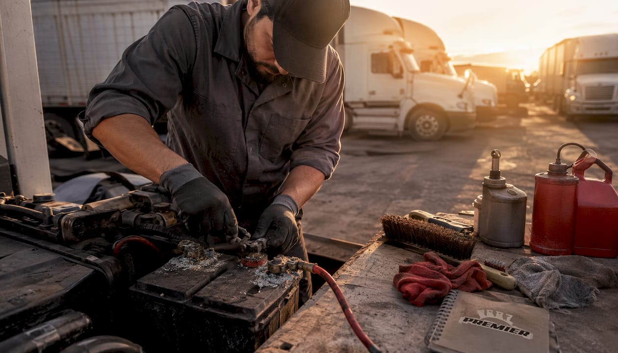 Hands disconnecting corroded battery terminals