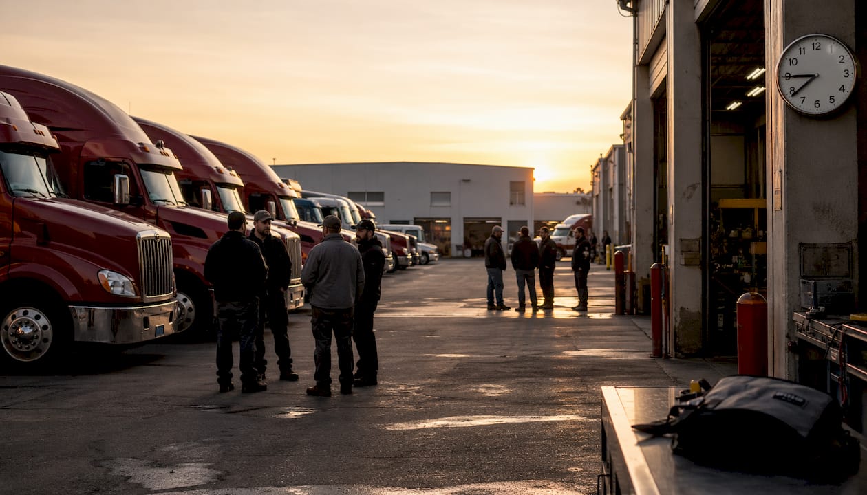Idle fleet trucks in logistics yard