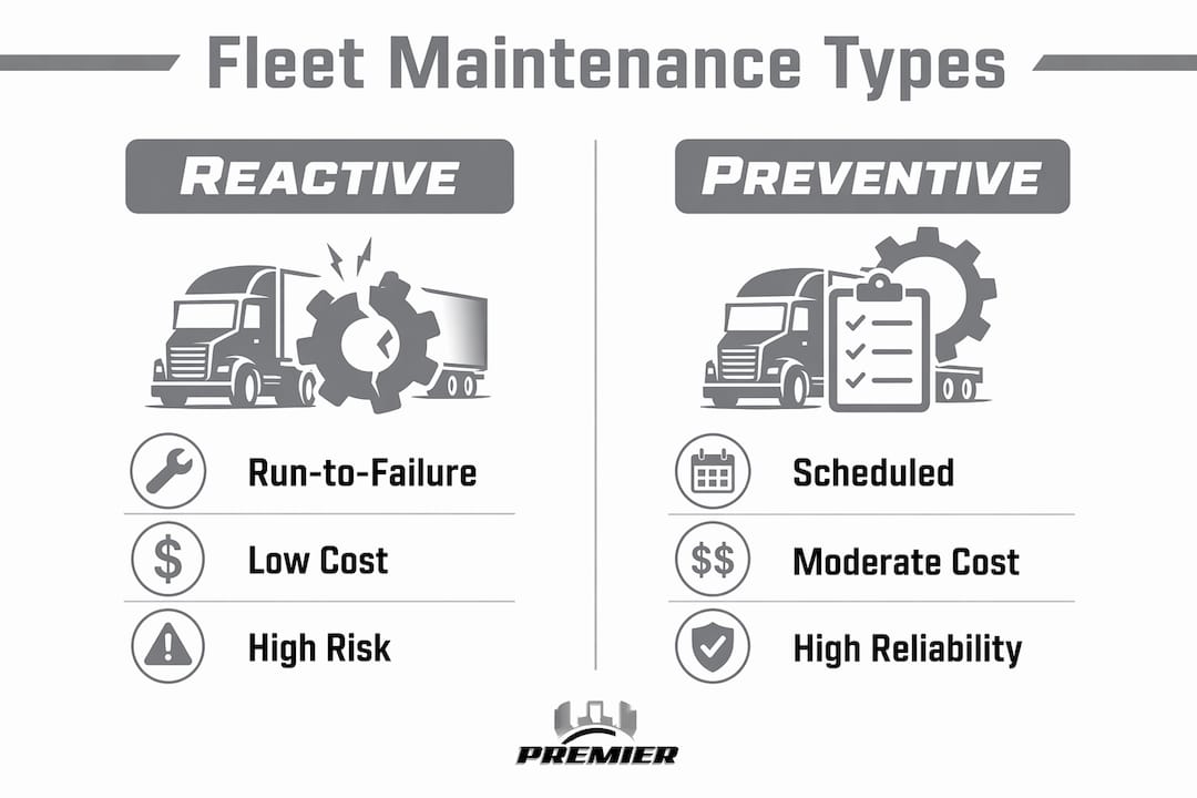 Infographic comparing reactive vs preventive fleet maintenance types