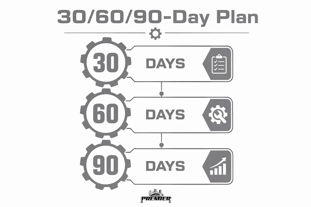 Infographic showing 30/60/90-day repair cost reduction plan