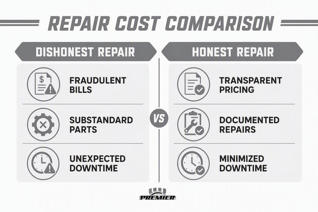 Infographic comparing dishonest vs honest fleet repair costs
