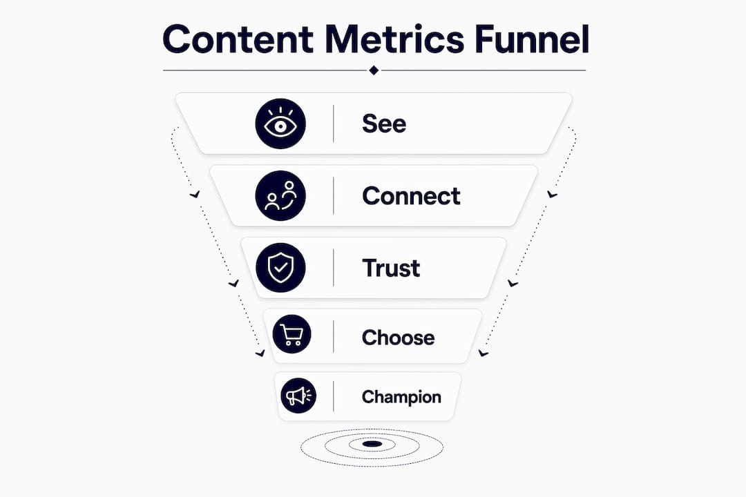 Infographic of content metrics funnel stages