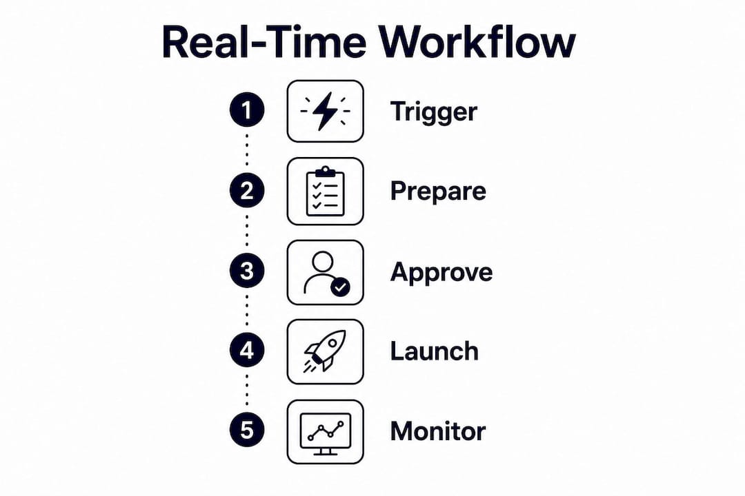 Infographic showing real-time marketing workflow steps