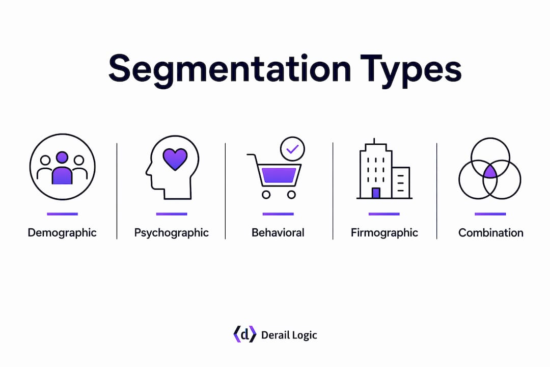 Infographic showing five main segmentation types hierarchy
