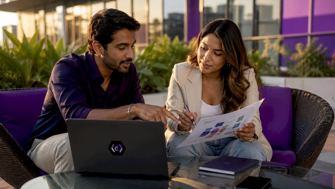 Two coworkers discussing CRM automation strategy