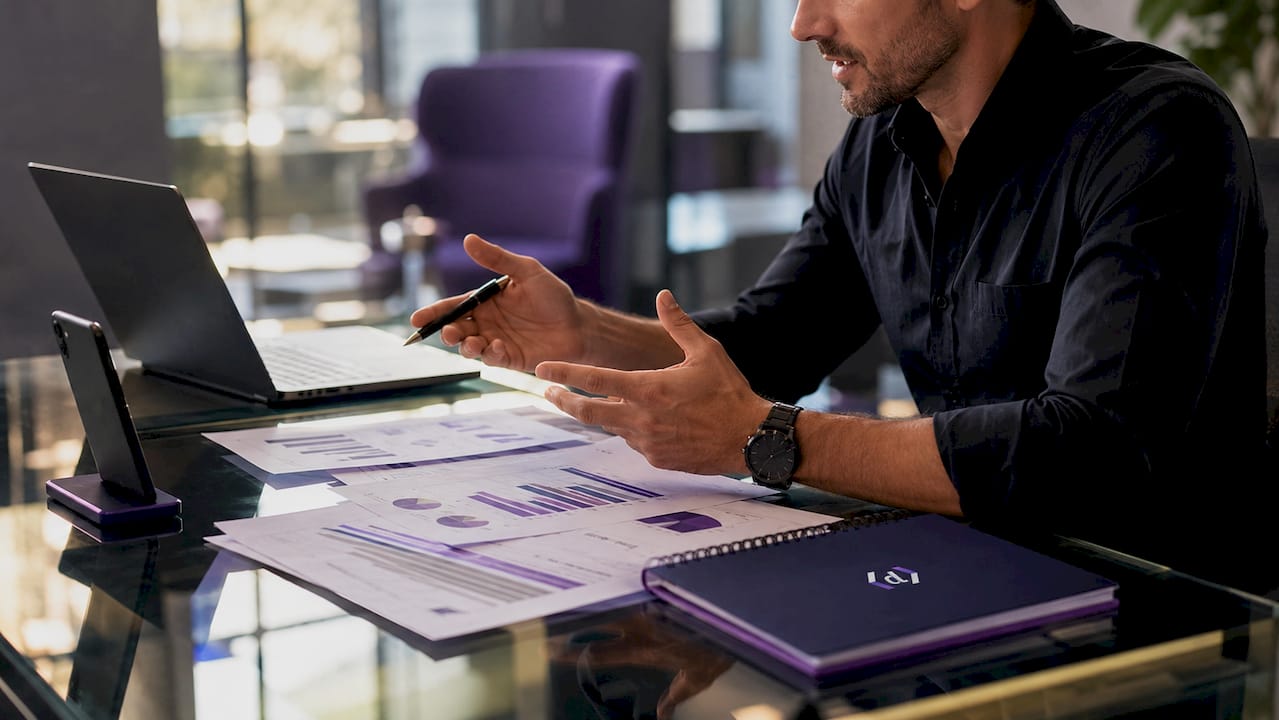 Hands pointing at marketing tools feature comparison charts