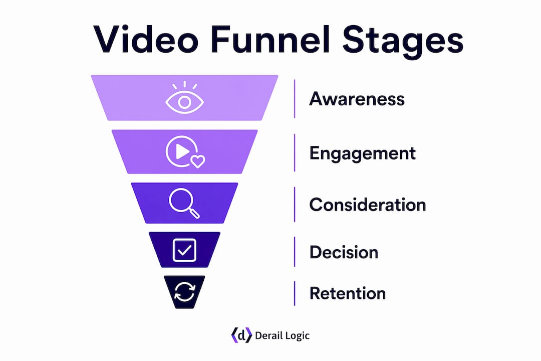 Infographic illustrating video marketing funnel stages