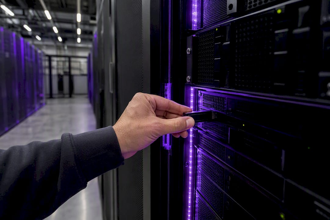 Hand plugging compliance device into server rack