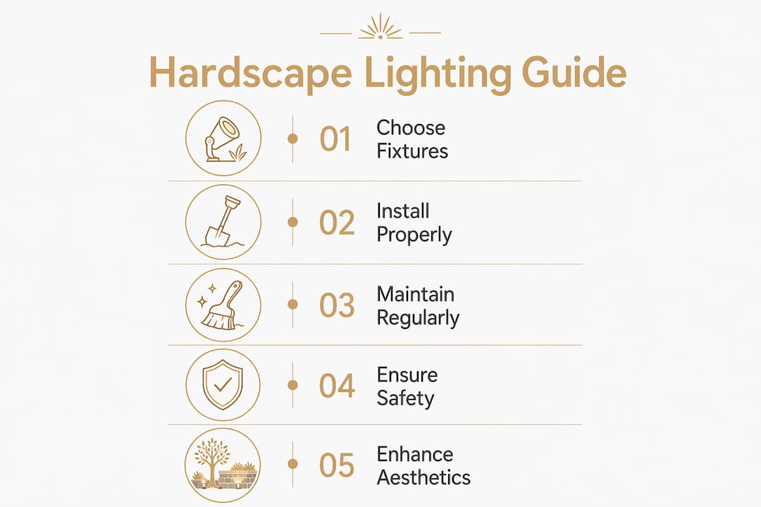 What Is Hardscape Lighting? A Homeowner's Guide Infographic showing hardscape lighting installation steps