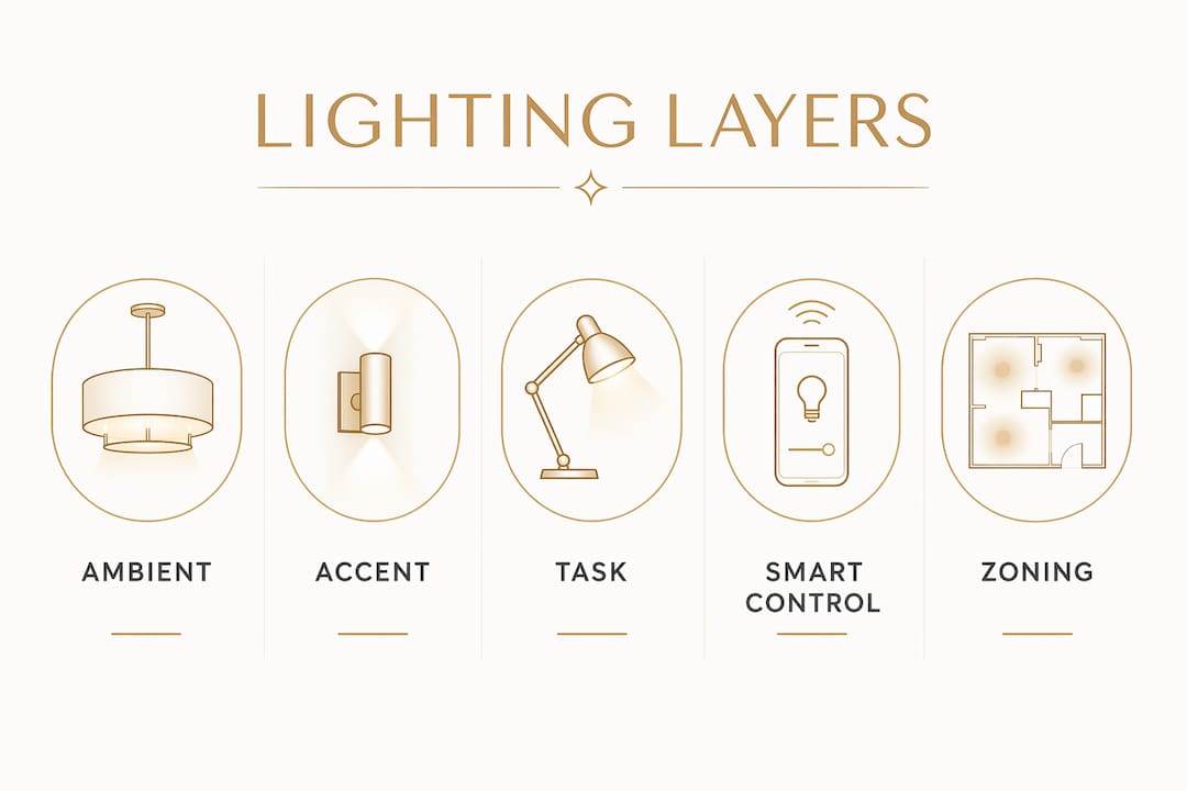Outdoor Lighting Scene Setting: A Homeowner's Guide Infographic illustrating core components of outdoor lighting design